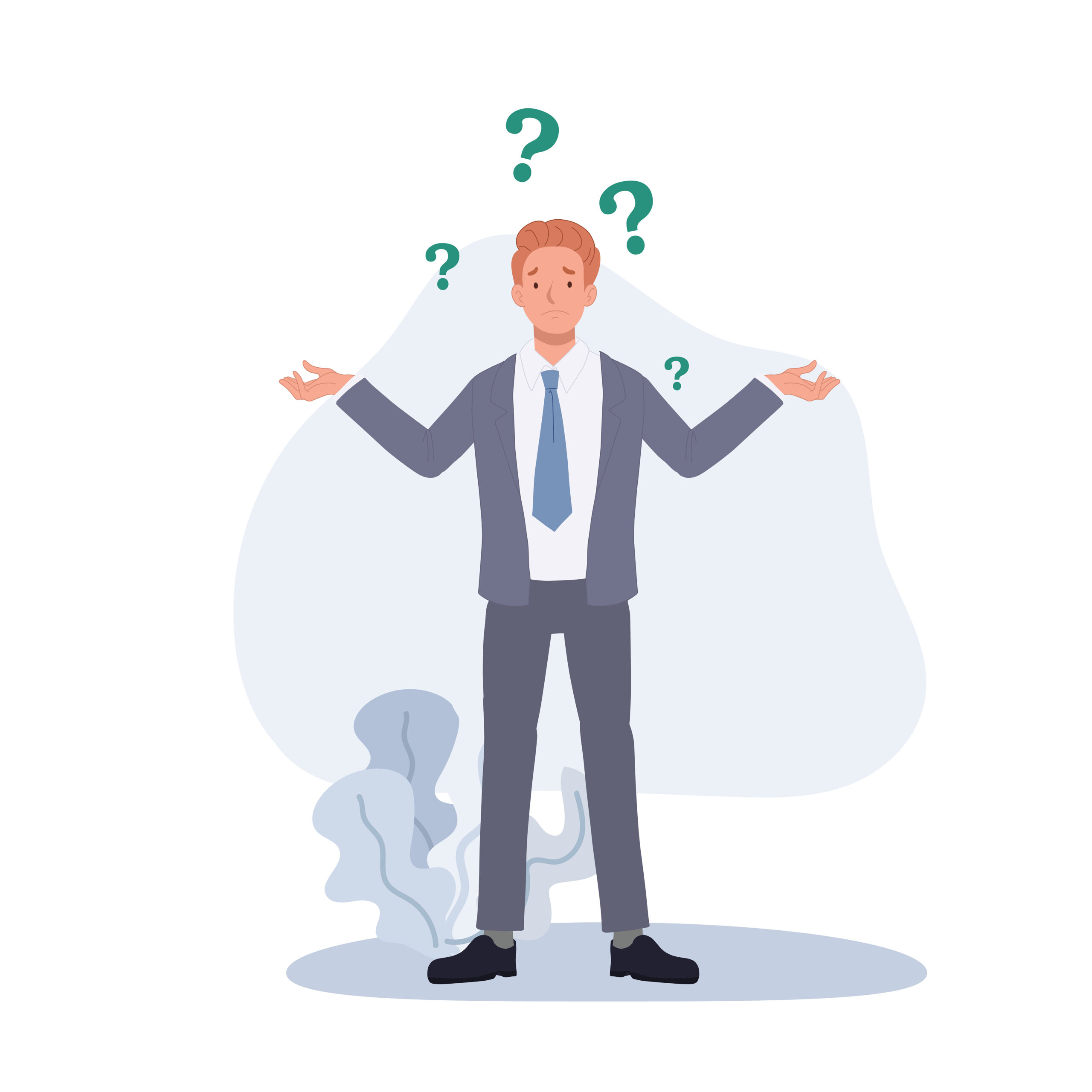 thinking, help Confused businesspeople asking questions with que